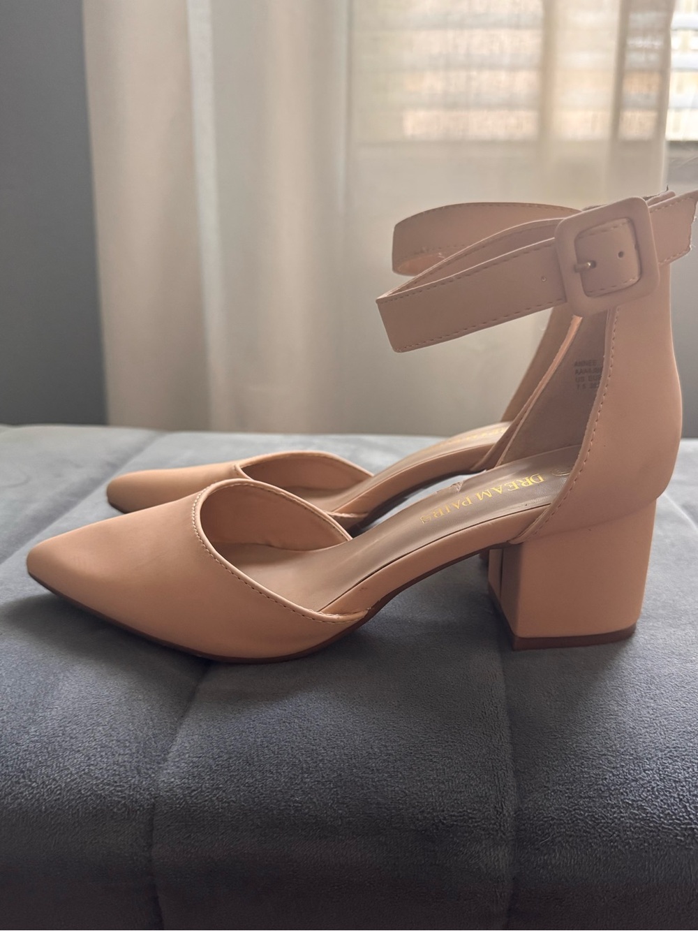 Dream Pairs Nude Ankle-Strap Pointed-Toe Block Heels